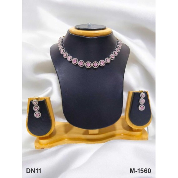 DN11PIRH Fancy party wedding artificial american diamond gold plated necklace set for woman