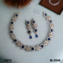 DN12BLRH Fancy artificial american diamond gold plated necklace set