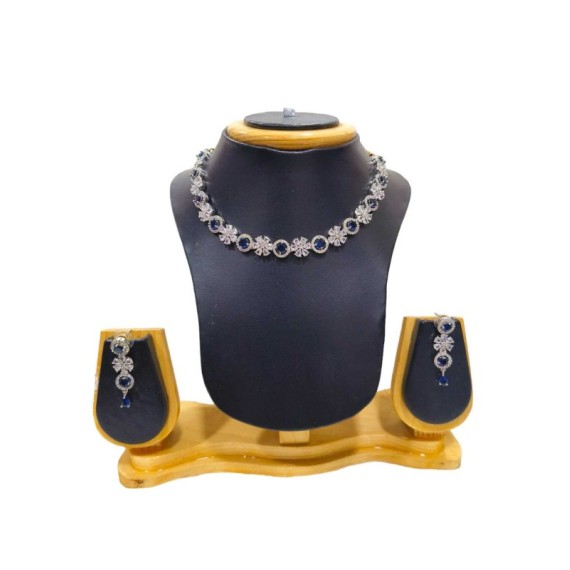 DN12BLRH Fancy artificial american diamond gold plated necklace set