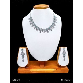 DN14AQRH Fancy artificial american diamond gold plated necklace set