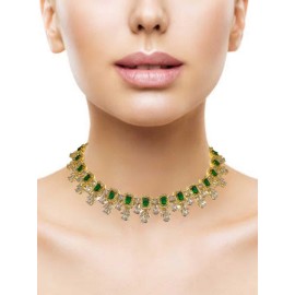 DN14GRGO Fancy artificial american diamond gold plated necklace set