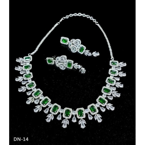DN14GRRH Fancy artificial american diamond gold plated necklace set