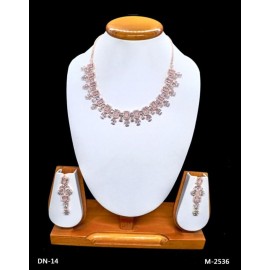 DN14PIRO Fancy artificial american diamond gold plated necklace set