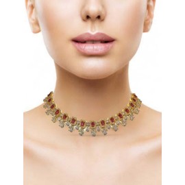 DN14REGO Fancy artificial american diamond gold plated necklace set