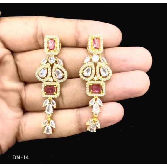 DN14REGO Fancy artificial american diamond gold plated necklace set
