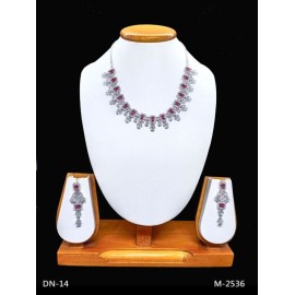 DN14RERH Fancy artificial american diamond gold plated necklace set