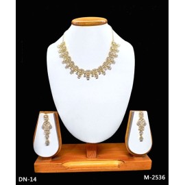 DN14WHGO Fancy artificial american diamond gold plated necklace set