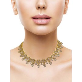 DN14WHGO Fancy artificial american diamond gold plated necklace set