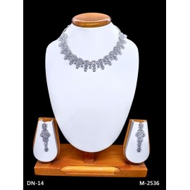 DN14WHRH Fancy artificial american diamond gold plated necklace set