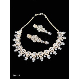 DN14WHRO Fancy artificial american diamond gold plated necklace set