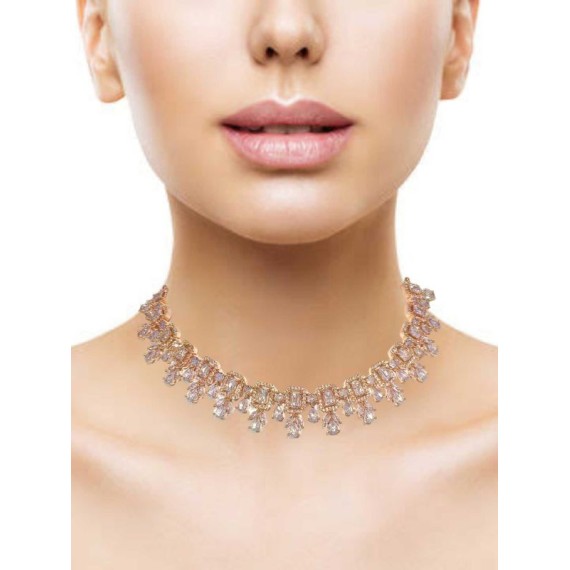 DN14WHRO Fancy artificial american diamond gold plated necklace set