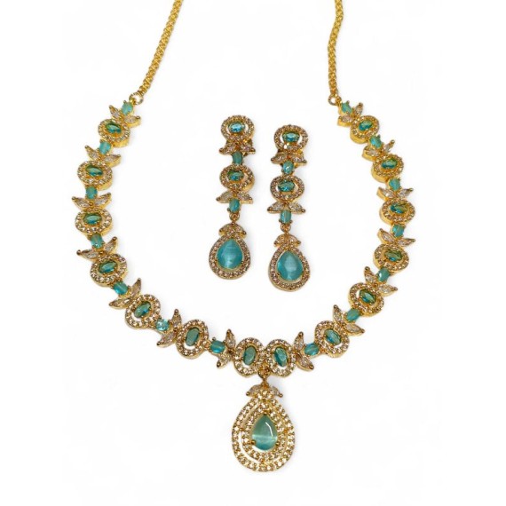 DN15AQGO Fancy Indian american diamond gold plated necklace jewelry set