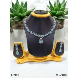 DN15AQRH Fancy Indian American Diamond Gold Plated Necklace Jewelry Set