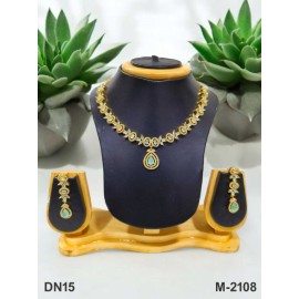 DN15MIGO Fancy Indian american diamond gold plated necklace jewelry set