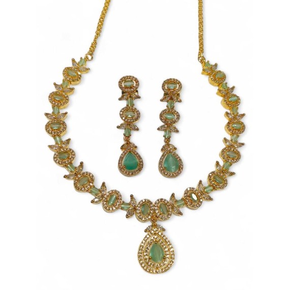 DN15MIGO Fancy Indian american diamond gold plated necklace jewelry set