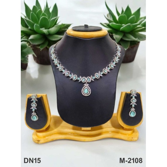 DN15MIRH Fancy Indian american diamond gold plated necklace jewelry set