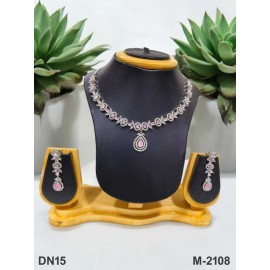 DN15PIRH Fancy Indian american diamond gold plated necklace jewelry set