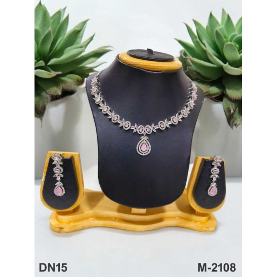 DN15PIRH Fancy Indian american diamond gold plated necklace jewelry set