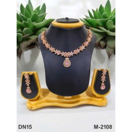 DN15PIRO Fancy Indian american diamond gold plated necklace jewelry set