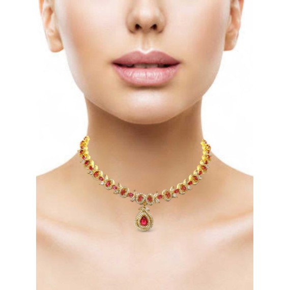 DN15REGO Fancy Indian american diamond gold plated necklace jewelry set