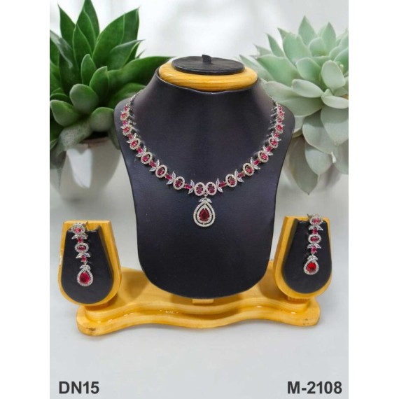 DN15RERH Fancy Indian american diamond gold plated necklace jewelry set