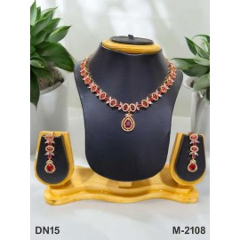 DN15RERO Fancy Indian american diamond gold plated necklace jewelry set