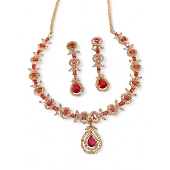 DN15RERO Fancy Indian american diamond gold plated necklace jewelry set