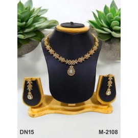 DN15WHGO Fancy Indian american diamond gold plated necklace jewelry set