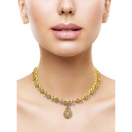 DN15WHGO Fancy Indian american diamond gold plated necklace jewelry set