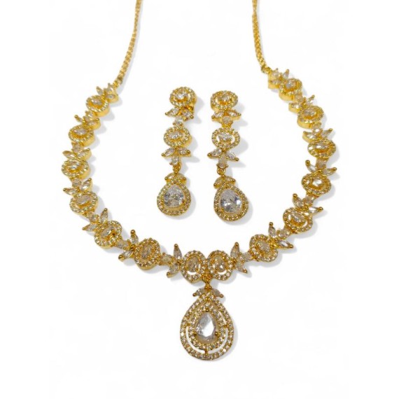 DN15WHGO Fancy Indian american diamond gold plated necklace jewelry set