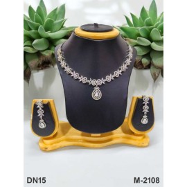 DN15WHRH Fancy Indian american diamond gold plated necklace jewelry set