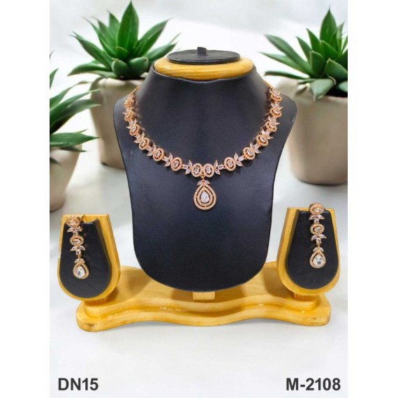 DN15WHRO Fancy Indian american diamond gold plated necklace jewelry set