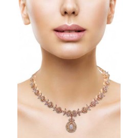 DN15WHRO Fancy Indian american diamond gold plated necklace jewelry set