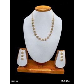 DN16WHGO Fancy Indian american diamond gold plated necklace jewelry set