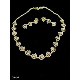 DN16WHGO Fancy Indian american diamond gold plated necklace jewelry set
