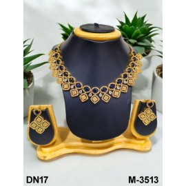 DN17BLGO Fancy Indian american diamond gold plated necklace jewelry set