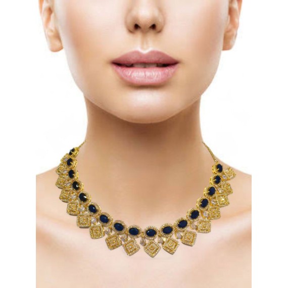 DN17BLGO Fancy Indian american diamond gold plated necklace jewelry set