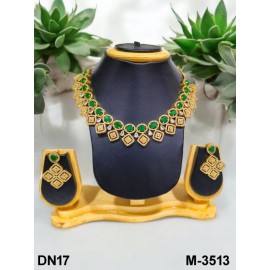 DN17GRGO Fancy Indian american diamond gold plated necklace jewelry set