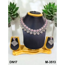 DN17PIRH Fancy Indian american diamond gold plated necklace jewelry set