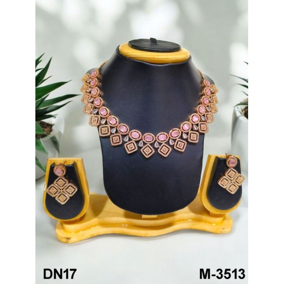 DN17PIRO Fancy Indian american diamond gold plated necklace jewelry set