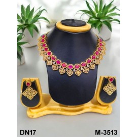 DN17REGO Fancy Indian american diamond gold plated necklace jewelry set