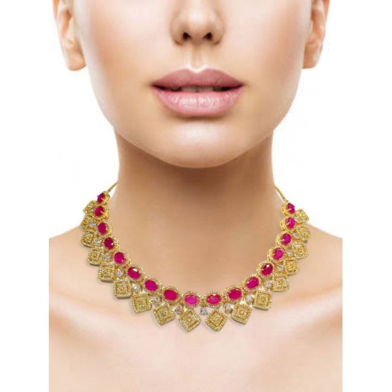 DN17REGO Fancy Indian american diamond gold plated necklace jewelry set