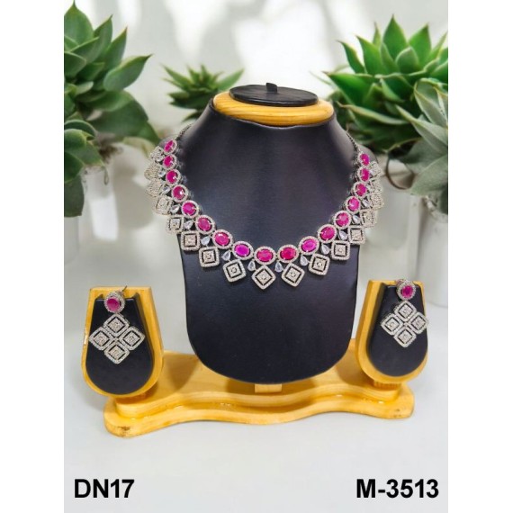 DN17RERH Fancy Indian american diamond gold plated necklace jewelry set