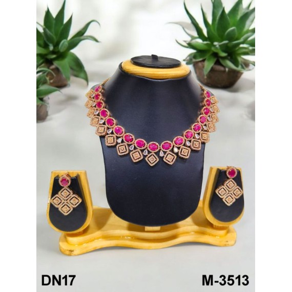 DN17RERO Fancy Indian american diamond gold plated necklace jewelry set