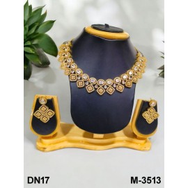 DN17WHGO Fancy Indian american diamond gold plated necklace jewelry set