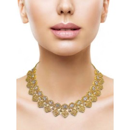 DN17WHGO Fancy Indian american diamond gold plated necklace jewelry set