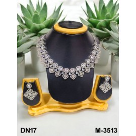 DN17WHRH Fancy Indian american diamond gold plated necklace jewelry set