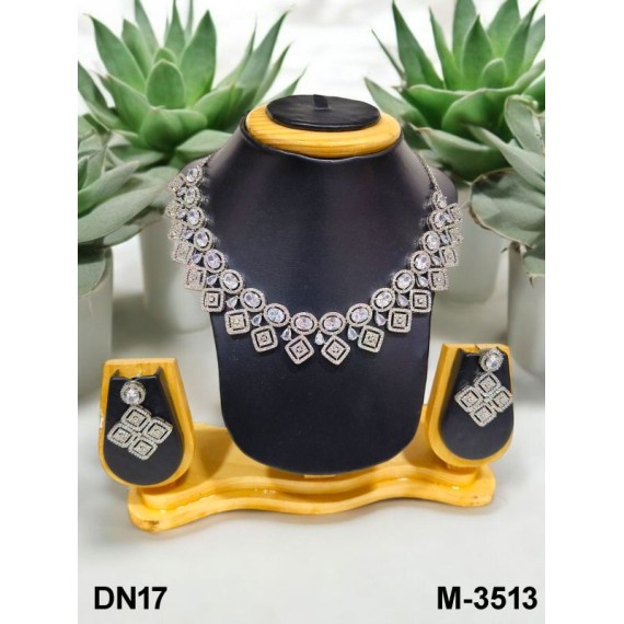 DN17WHRH Fancy Indian american diamond gold plated necklace jewelry set