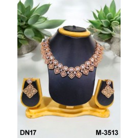 DN17WHRO Fancy Indian american diamond gold plated necklace jewelry set