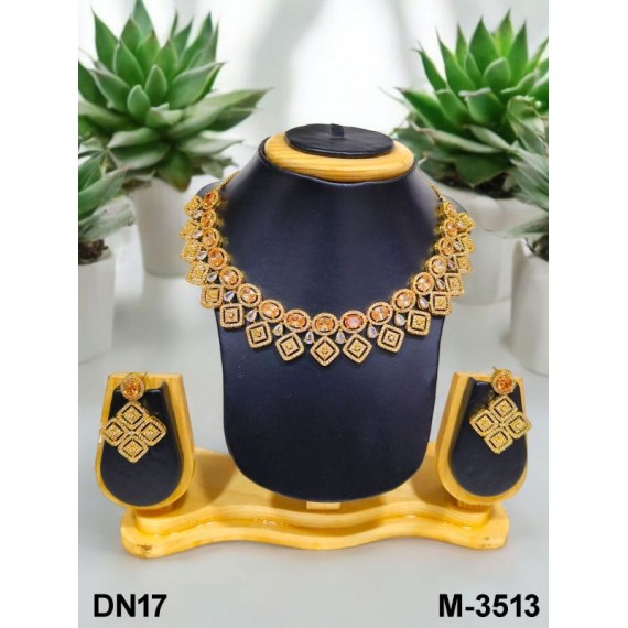 DN17YEGO Fancy Indian american diamond gold plated necklace jewelry set